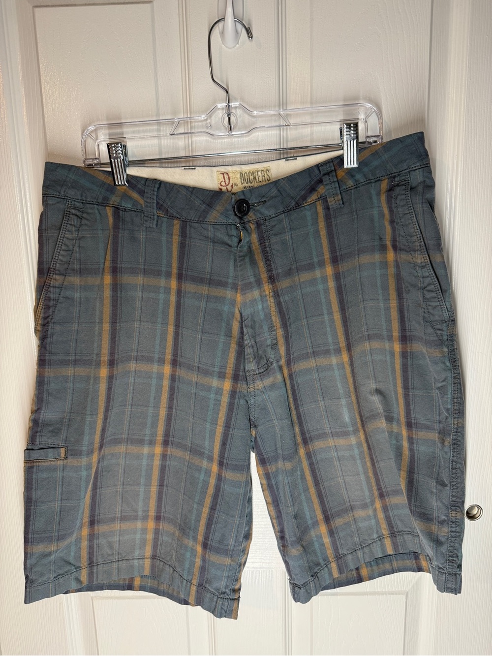 Dockers Men's Plaid Cargo Shorts - Slate Blue & Tan Stripes
